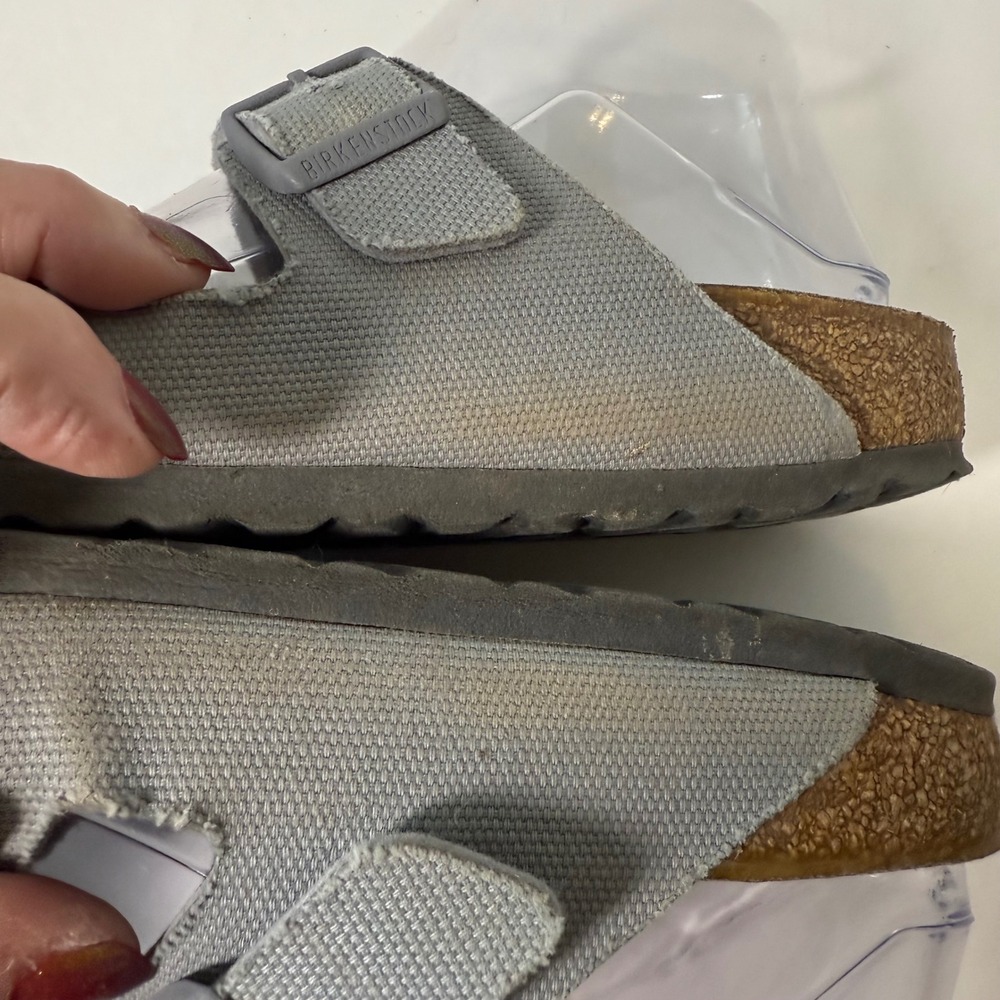 Birkenstock Vegan Arizona Sandals Women Gray Canvas Comfort Casual Sz 36 Shoes - Picture 9 of 10